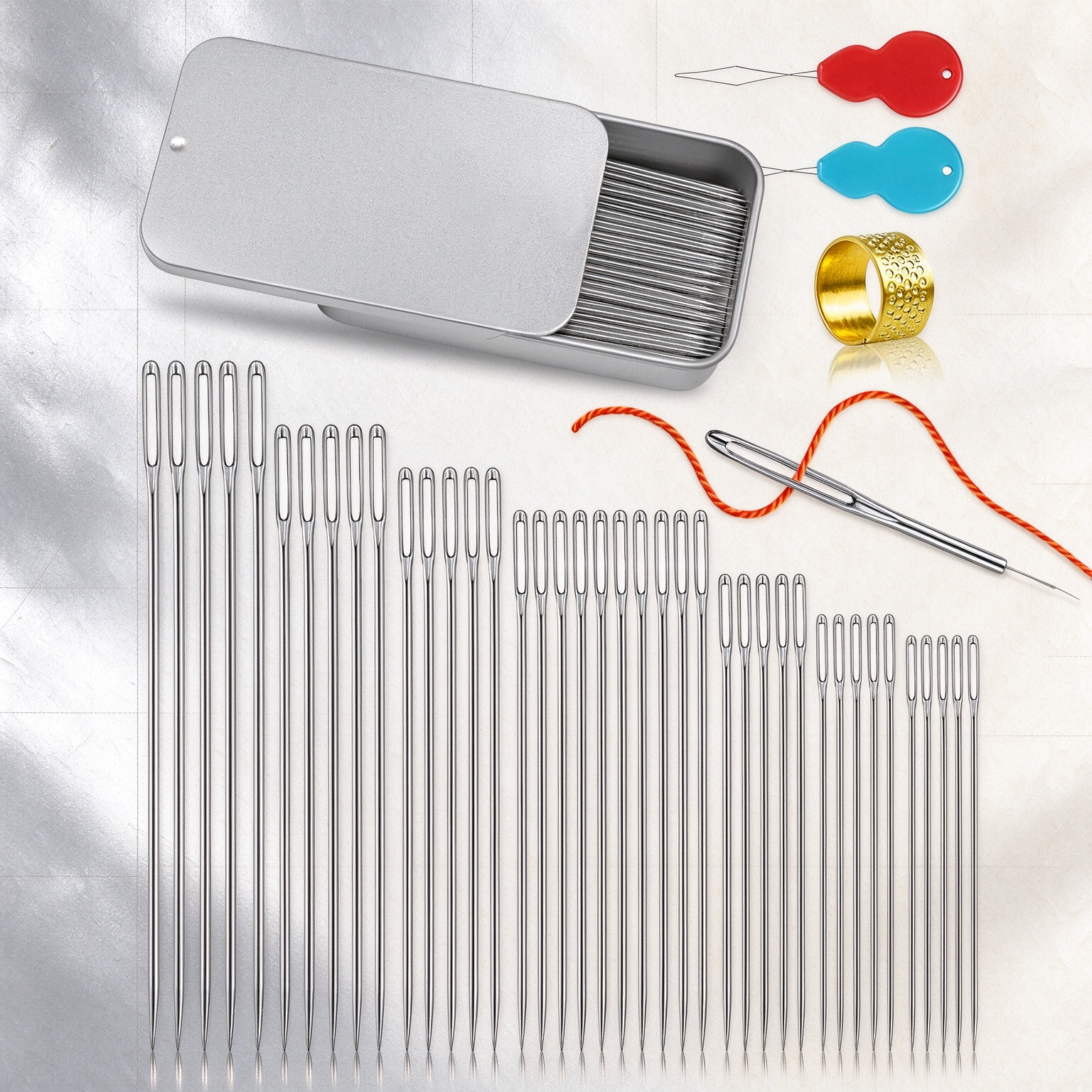10 Large Eye Stitching Needles Set with Iron Box - Image 1