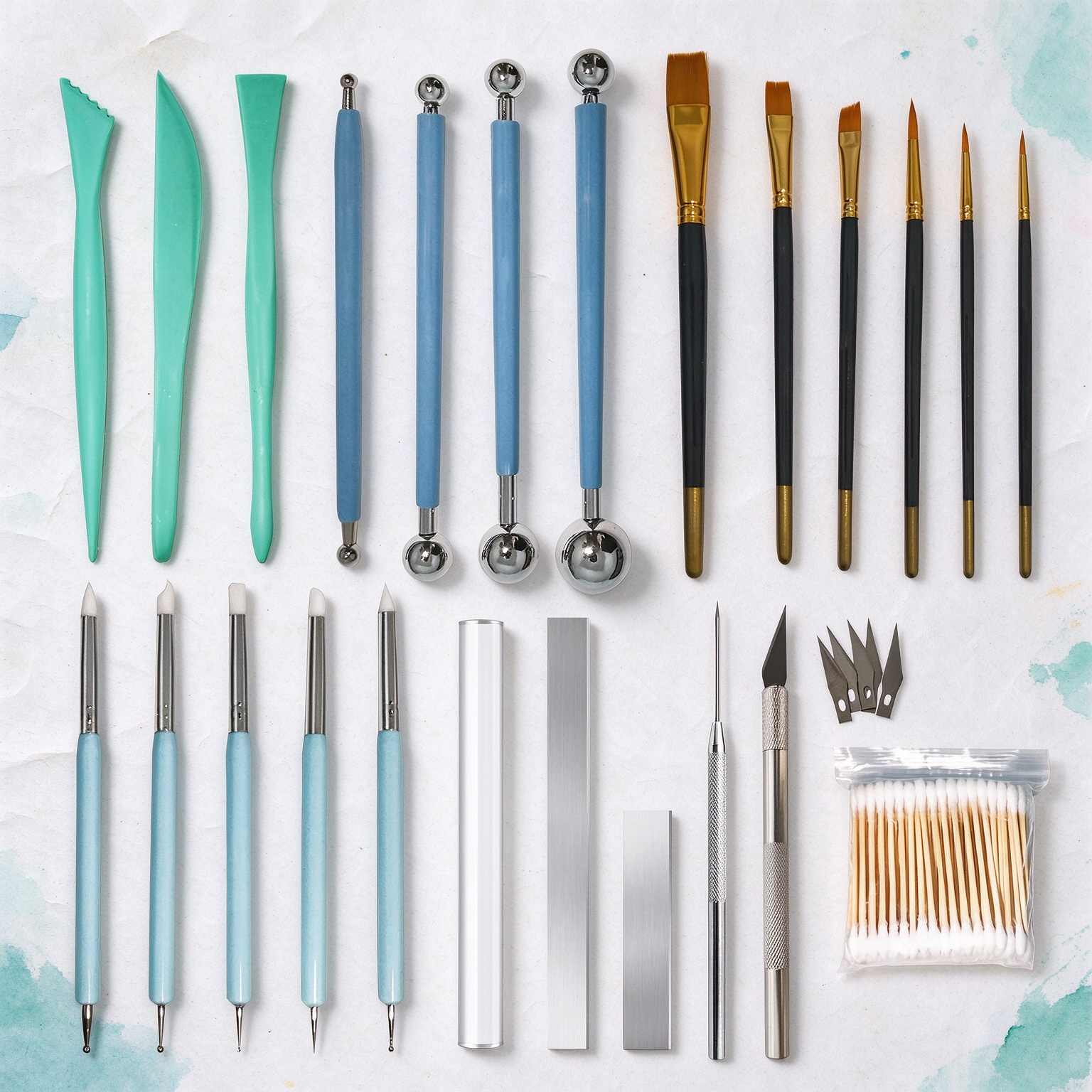 2 Clay Sculpting Tool Set with Steel Tips and Brushes - Image 1