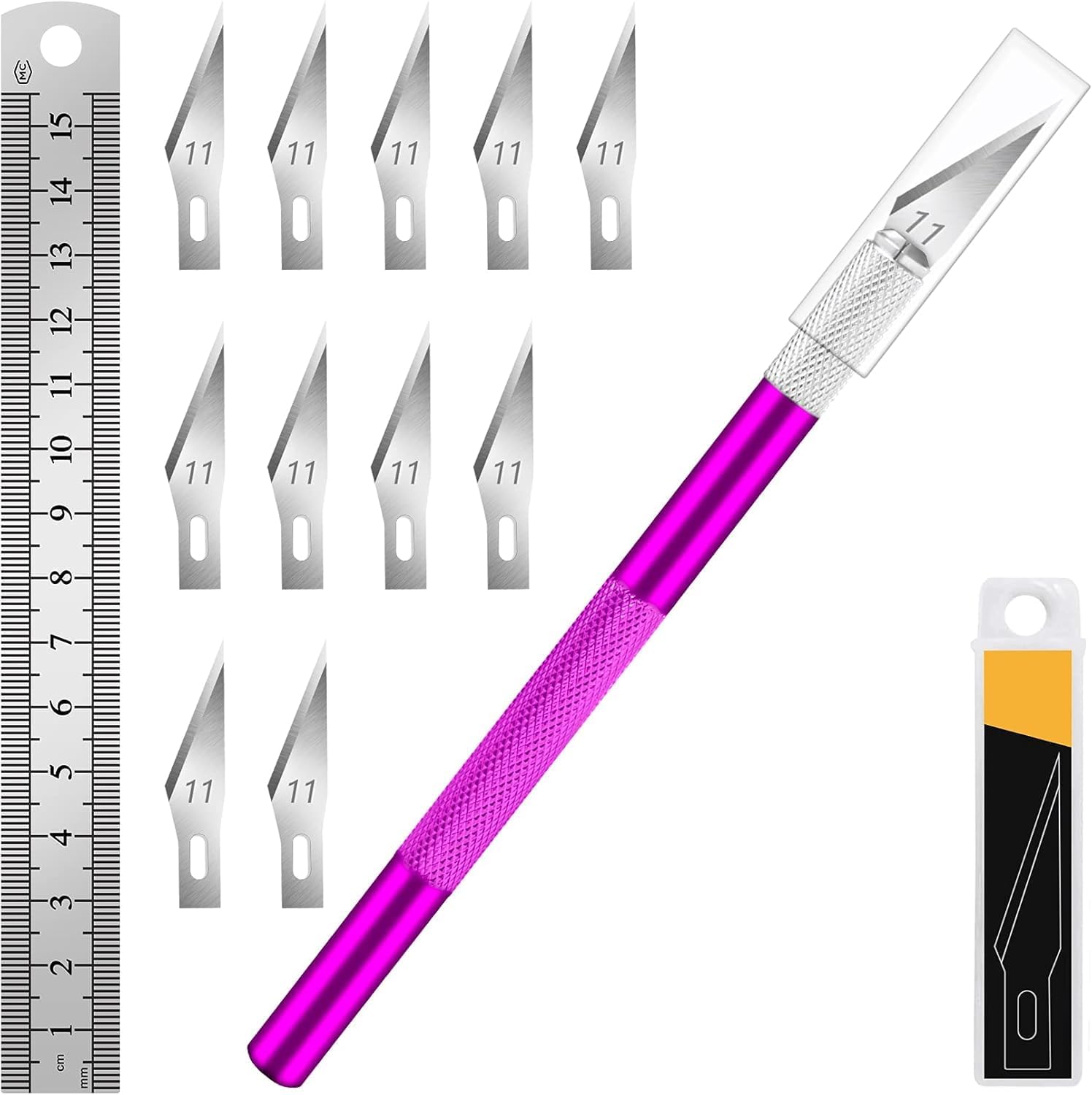 619Bd4aDXcL._AC_SL1500_.jpg Craft Knife Set with Replacement Blades and Steel Ruler - Image 1