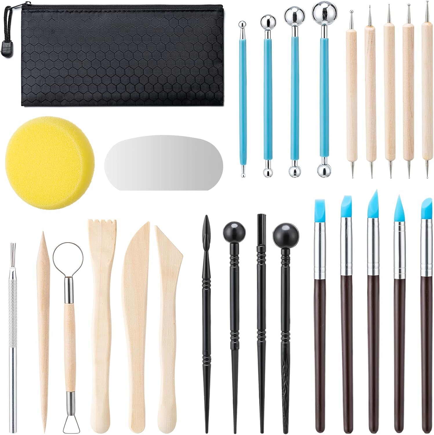 71h3UkUrWfL._AC_SL1500_.jpg Polymer Clay Sculpting Tool Set with Storage Bag - Image 1