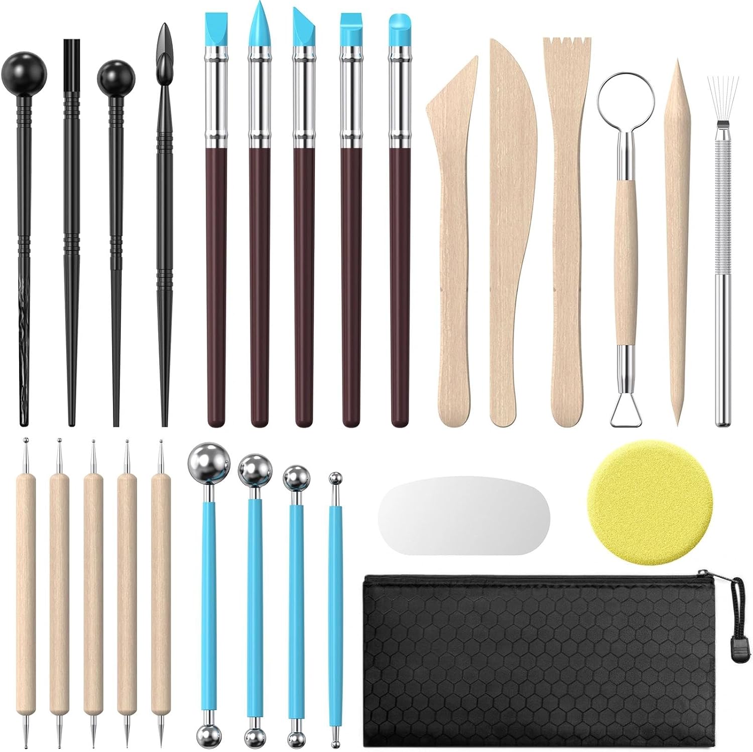 71mIVsUZ13L._AC_SL1500_.jpg Polymer Clay Tool Kit with Wooden Handles - Image 1