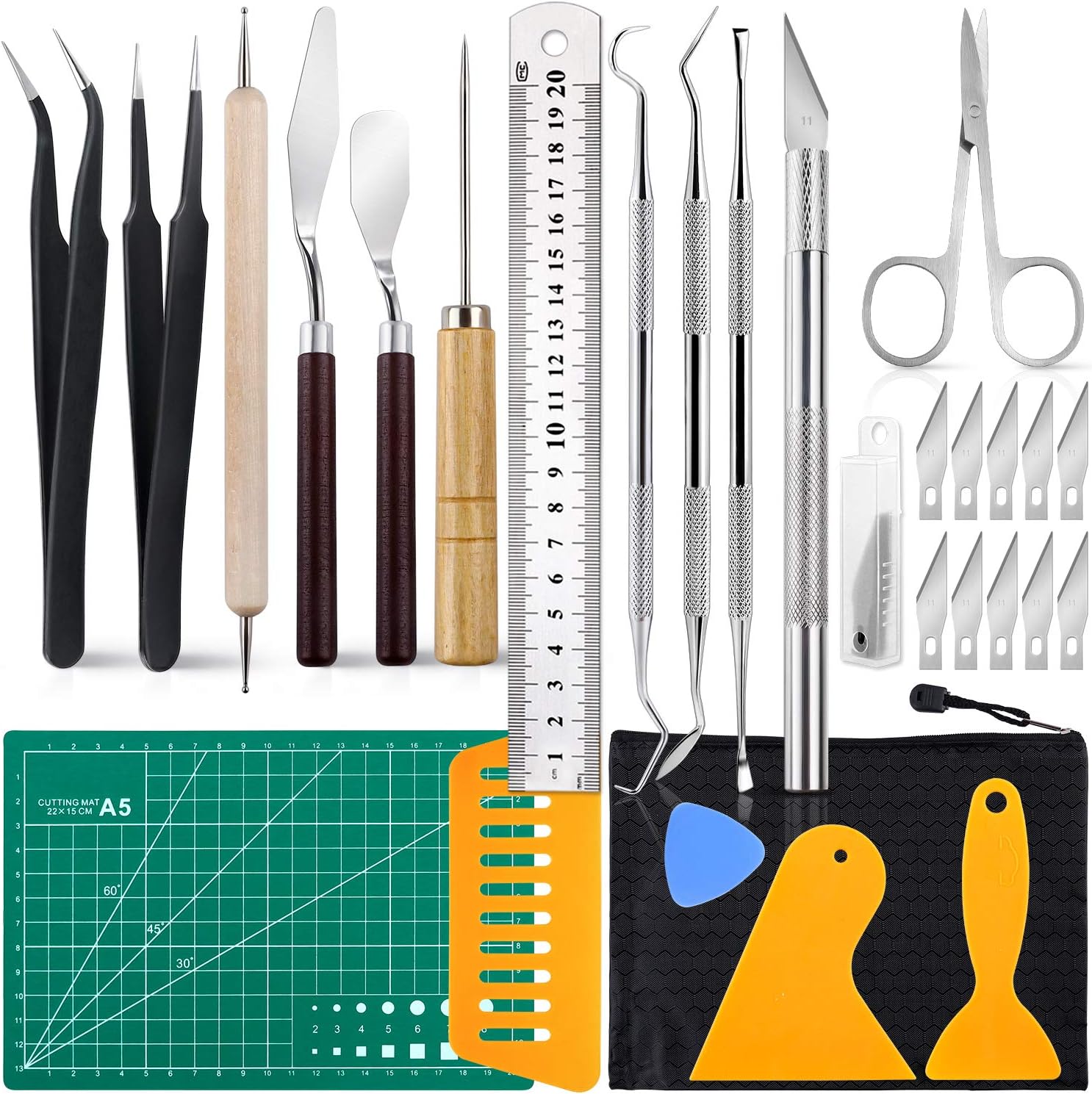 81owmi7r3vL._AC_SL1500_.jpg Precision Craft Knife Set with Tweezers and Storage Bag - Image 1